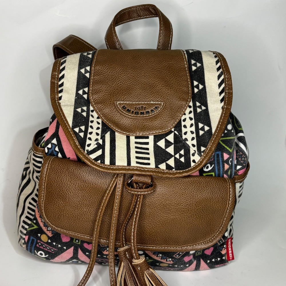 Y2K Unionbay Aztec Print Canvas Backpack Purse Tassel Drawstring Boho